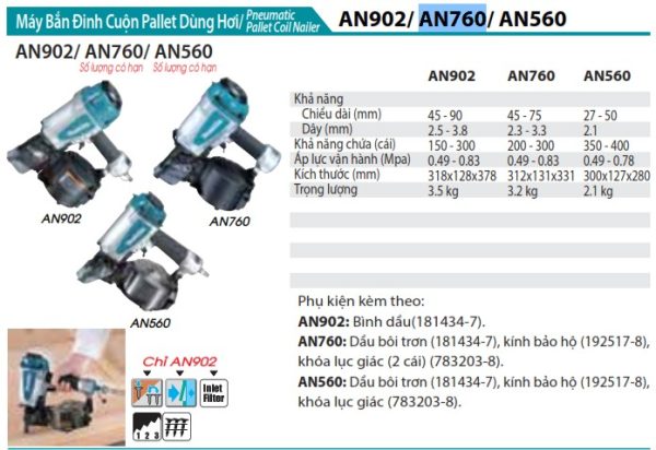 AN760  Máy Bắn Đinh Cuộn Pallet Dùng Hơi