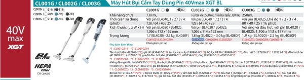 CL002GZ01  Máy Hút Bụi Dùng Pin(màu Xanh/bl)(40v) (không Kèm Pin Sạc)