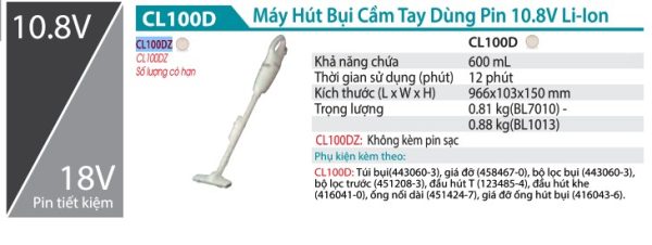 CL100DZ  Máy Hút Bụi Dùng Pin(10.8v) (không Kèm Pin Sạc)
