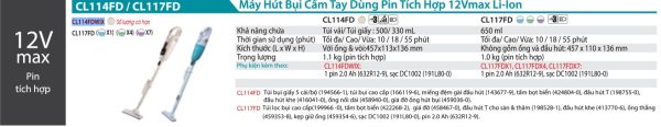 CL114FDWIX  Máy Hút Bụi Dùng Pin(12v Max) (kèm 01 Pin + Sạc)