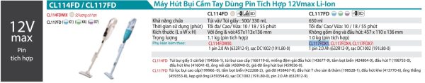 CL117FDX1  Máy Hút Bụi Dùng Pin(khoang Chứa Bụi M (kèm 01 Pin + Sạc)