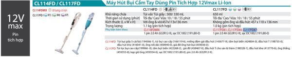 CL117FDX7  Máy Hút Bụi Dùng Pin(khoang Chứa Bụi M (kèm 01 Pin + Sạc)