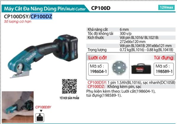 CP100DZ  Máy Cắt Đa Năng Dùng Pin(12v Max) (không Kèm Pin Sạc)