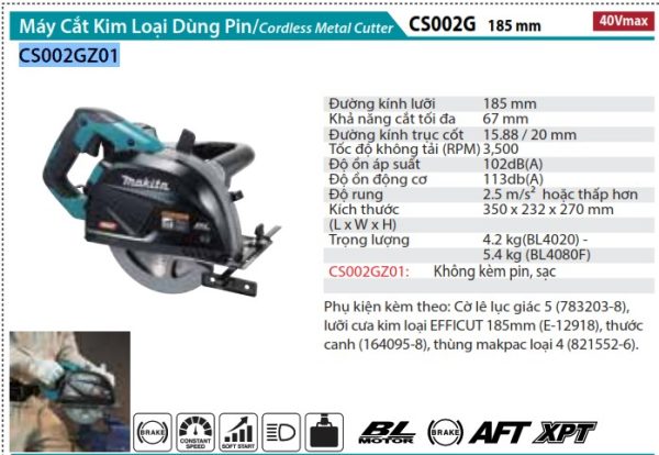 CS002GZ01  Máy Cắt Kim Loại Dùng Pin(185mm/bl)(40v (không Kèm Pin Sạc)