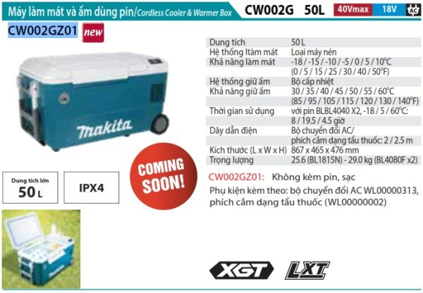 CW002GZ01 Máy Làm Mát Và Ấm Dùng Pin(50l)(40v/18v/ac) (không Kèm Pin Sạc)