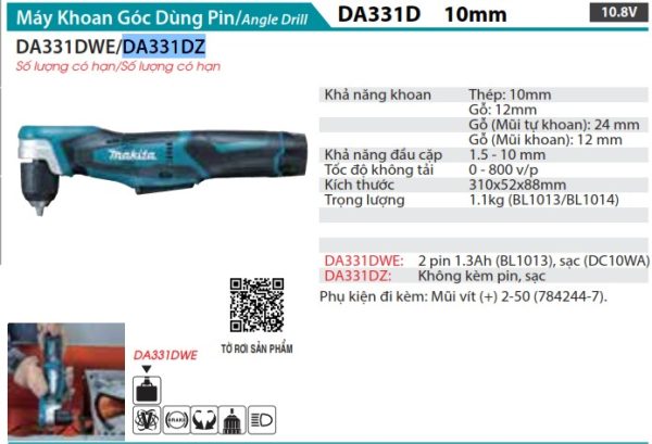 DA331DZ  Máy Khoan Góc Dùng Pin(10.8v) (không Kèm Pin Sạc)
