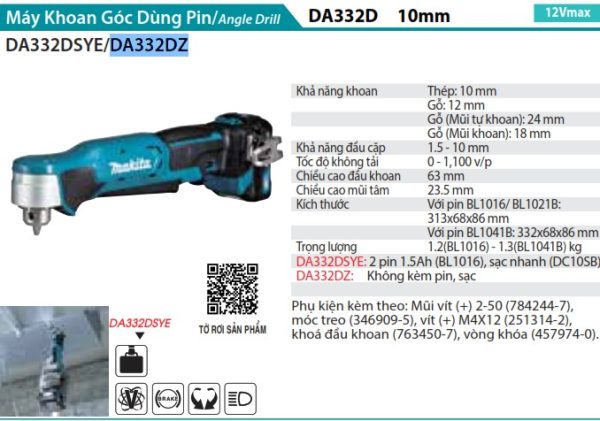 DA332DZ  Máy Khoan Góc(12v Max) (không Kèm Pin Sạc)