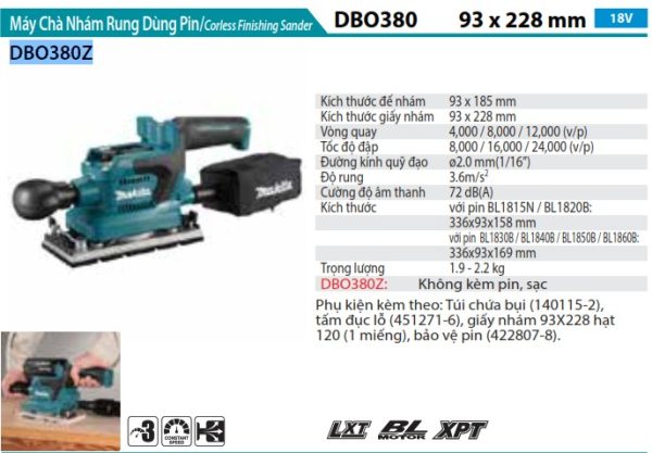 DBO380Z  Máy Chà Nhám Rung Dùng Pin(93x185mm/bl)( (không Kèm Pin Sạc)