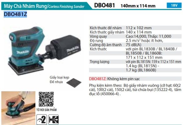 DBO481Z  Máy Chà Nhám Rung Dùng Pin(đế Nhựa/ (không Kèm Pin Sạc)