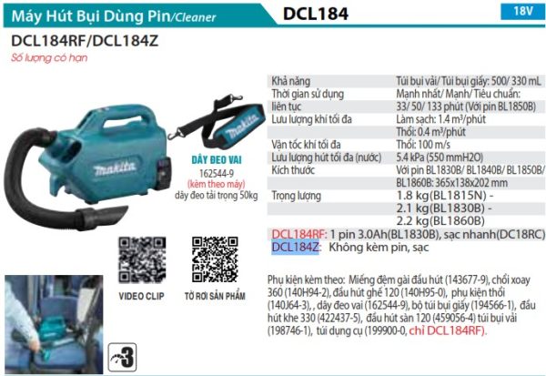 DCL184Z  Máy Hút Bụi Dùng Pin(18v) (không Kèm Pin Sạc)