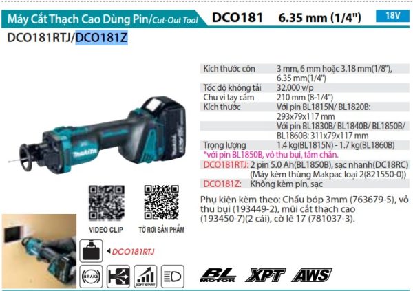 DCO181Z  Máy Cắt Thạch Cao Dùng Pin(bl)(18v) (không Kèm Pin Sạc)