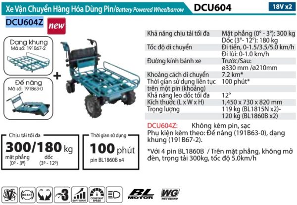 DCU604Z  Xe Vận Chuyển Hàng Hóa Dùng Pin(dạng Khung/bl)(18vx2)