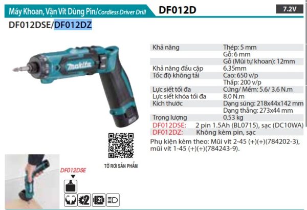 DF012DZ  Máy Khoan Và Vặn Vít Dùng Pin(7.2v) (không Kèm Pin Sạc)