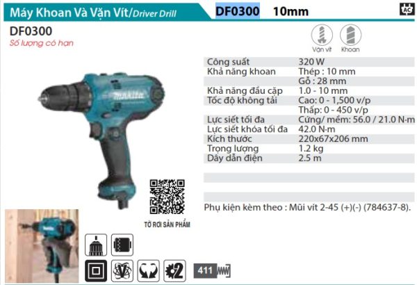 DF0300  Máy Khoan Và Vặn Vít(10mm)