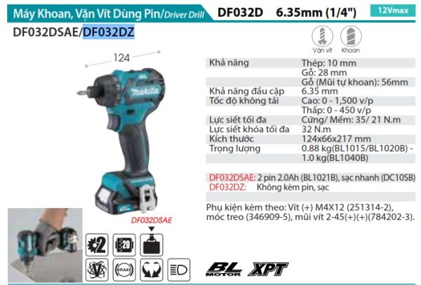 DF032DZ  Máy Khoan Và Vặn Vít Dùng Pin(bl)(12v Ma (không Kèm Pin Sạc)
