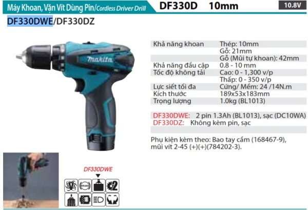 DF330DWE  Máy Khoan Và Vặn Vít Dùng Pin(10.8v) (kèm 02 Pin 1.5ah + Sạc)
