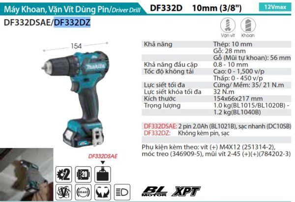 DF332DZ  Máy Khoan Và Vặn Vít Dùng Pin(bl) (không Kèm Pin Sạc)