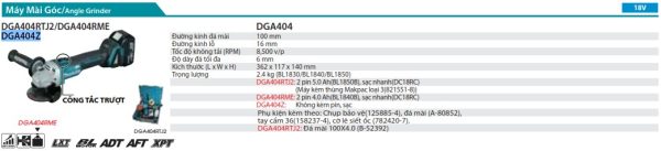 DGA404Z  Máy Mài Góc Dùng Pin(100mm/công Tắc Trượt) (không Kèm Pin Sạc)