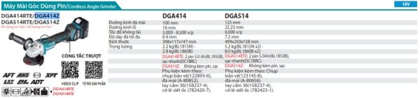 DGA414Z  Máy Mài Góc Dùng Pin(100mm/công Tắc Trượt (không Kèm Pin Sạc)