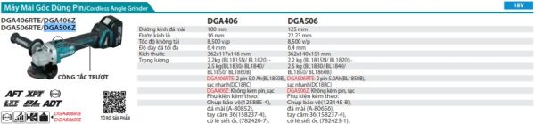 DGA506Z  Máy Mài Góc Dùng Pin(125mm/công Tắc Trượ (không Kèm Pin Sạc)
