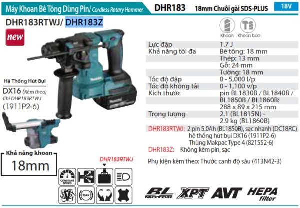 DHR183Z  Máy Khoan Bê Tông Dùng Pin(chuôi Gài Sds'-plus/18mm/bl)(18v)