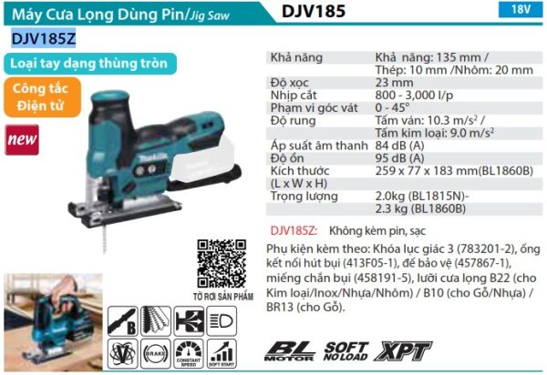 DJV185Z  Máy Cưa Lọng Dùng Pin(bl)(18v)