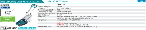 DLM230SF  Máy Cắt Cỏ Đẩy Dùng Pin(230mm)(18v) (kèm 01 Pin 3.0 + Sạc)
