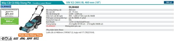DLM460Z  Máy Cắt Cỏ Đẩy Dùng Pin(bl)(18vx2) (không Kèm Pin Sạc)
