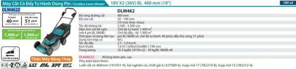 DLM462Z  Máy Cắt Cỏ Đẩy Dùng Pin(460mm/bl)(18vx2) (không Kèm Pin Sạc)
