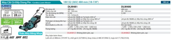 DLM481Z  Máy Cắt Cỏ Đẩy Dùng Pin(480mm)(18vx2) (không Kèm Pin Sạc)