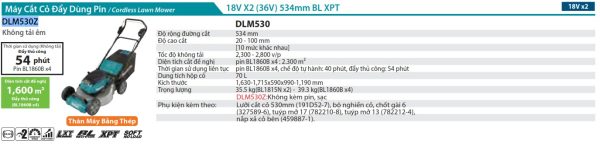 DLM530Z  Máy Cắt Cỏ Đẩy Dùng Pin(530mm/bl)(18vx2) (không Kèm Pin Sạc)