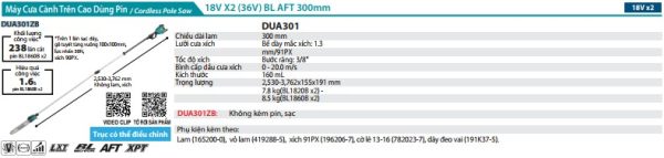 DUA301ZB  Máy Cưa Cành Trên Cao Dùng Pin(300mm/ (không Kèm Pin Sạc)