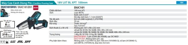 DUC101SF01  Máy Cưa Cành Dùng Pin(100mm/bl)(18v) Kèm 01 Pin + 1 Sạc
