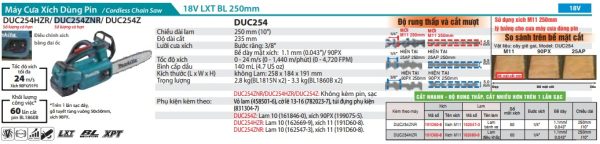 DUC254Z  Máy Cưa Xích Dùng Pin(90px/bl)(18v) (không Kèm Pin Sạc)