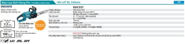DUC357Z  Máy Cưa Xích Dùng Pin(350mm/90px/bl)18v (không Kèm Pin Sạc)