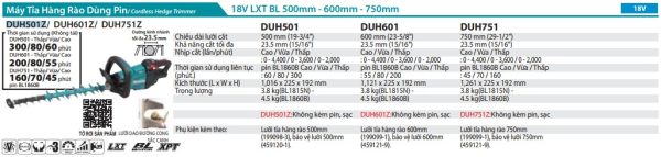DUH501Z  Máy Tỉa Hàng Rào Dùng Pin(500mm/bl)(18v) (không Kèm Pin Sạc)