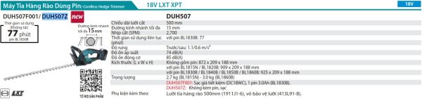 DUH507Z  Máy Tỉa Hàng Rào Dùng Pin(500mm)(18v)