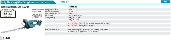 DUH523RTX1  Máy Tỉa Hàng Rào Dùng Pin(520mm)(18v) (kèm 01 Pin 5.0 + Sạc Nhanh)