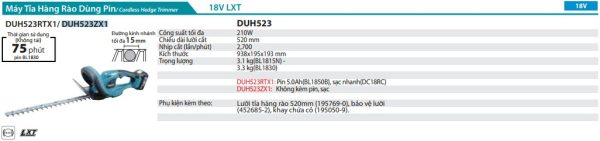 DUH523ZX1  Máy Tỉa Hàng Rào Dùng Pin(520mm)(18v) (không Kèm Pin Sạc)