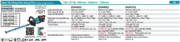 DUH602RT  Máy Tỉa Hàng Rào Dùng Pin(600mm/bl)(18v) (kèm 01 Pin 5.0 + Sạc Nhanh)