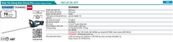 DUH606RT  Máy Tỉa Hàng Rào Dùng Pin(600mm/bl)(18v) (kèm 01 Pin 5.0 + Sạc Nhanh)