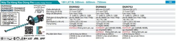 DUH752RT  Máy Tỉa Hàng Rào Dùng Pin(750mm/bl)(18v) (kèm 01 Pin 5.0 + Sạc Nhanh)