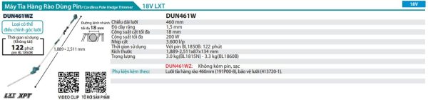 DUN461WZ  Máy Tỉa Hàng Rào Dùng Pin(460mm)(18v) (không Kèm Pin Sạc)