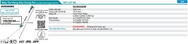 DUN500WZ  Máy Tỉa Hàng Rào Dùng Pin(500mm/bl)(18v) (không Kèm Pin Sạc)