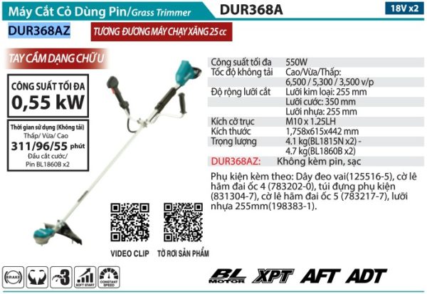 DUR368AZ  Máy Cắt Cỏ Dùng Pin(bl)(18vx2) (không Kèm Pin Sạc)
