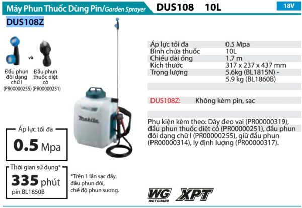 DUS108Z  Máy Phun Thuốc Dùng Pin(10l)(18v) (không Kèm Pin Sạc)