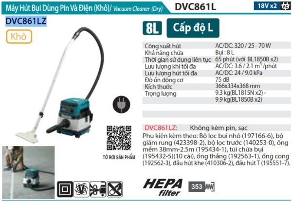 DVC861LZ  Máy Hút Bụi Dùng Điện Và Pin(hepa) (không Kèm Pin Sạc)
