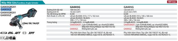 GA003GZ  Máy Mài Góc Dùng Pin(100mm/công Tắc Trượt) (không Kèm Pin Sạc)