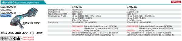 GA023GZ  Máy Mài Góc Dùng Pin(125mm/công Tắc Trượt) (không Kèm Pin Sạc)