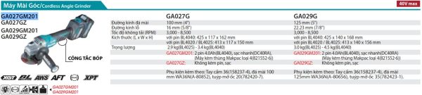 GA027GM201  Máy Mài Góc Dùng Pin(100mm/công Tắc Bóp) (kèm 02 Pin 4.0ah + Sạc Nhanh)